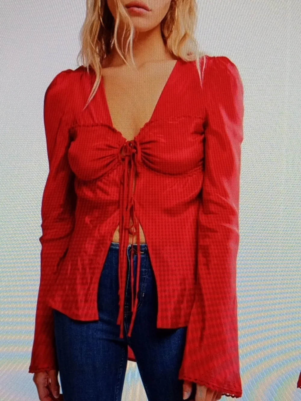 Free People Women's Red Long Sleeve Tie-Front Top